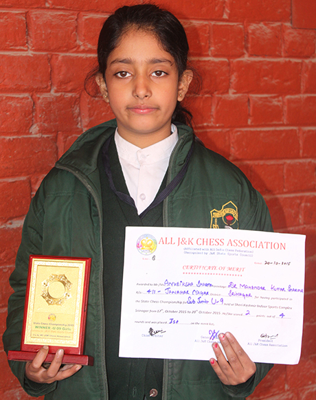 Anveiksha Sharma of class 4th bags 1st Position in U9 State Chess Championship
