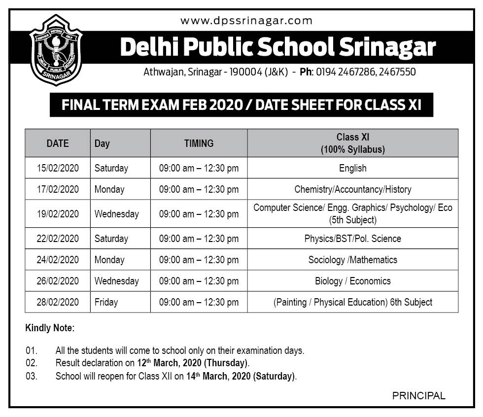 final-exam-datesheet-for-class-11th-feb-2020-delhi-public-school