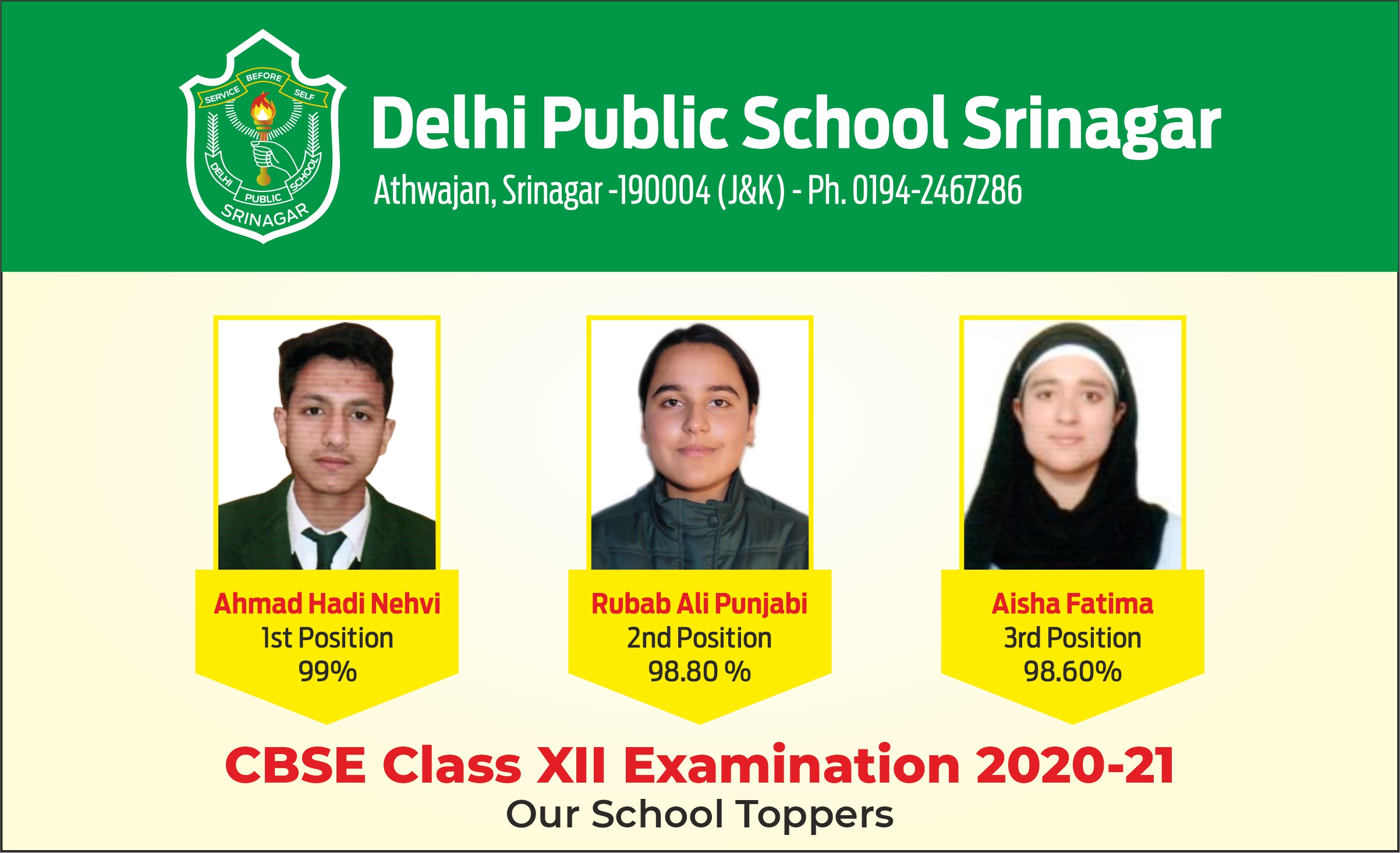 DPS Srinagar records 100 % results in CBSE Class XII exam
